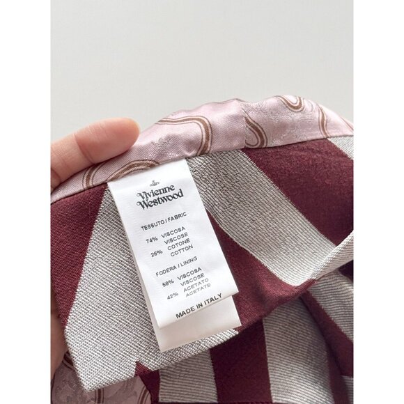 VIVIENNE WESTWOOD Maroon Silver Striped Jacquard Asymmetrical Mini Skirt, Size 6 - Picture 14 of 16